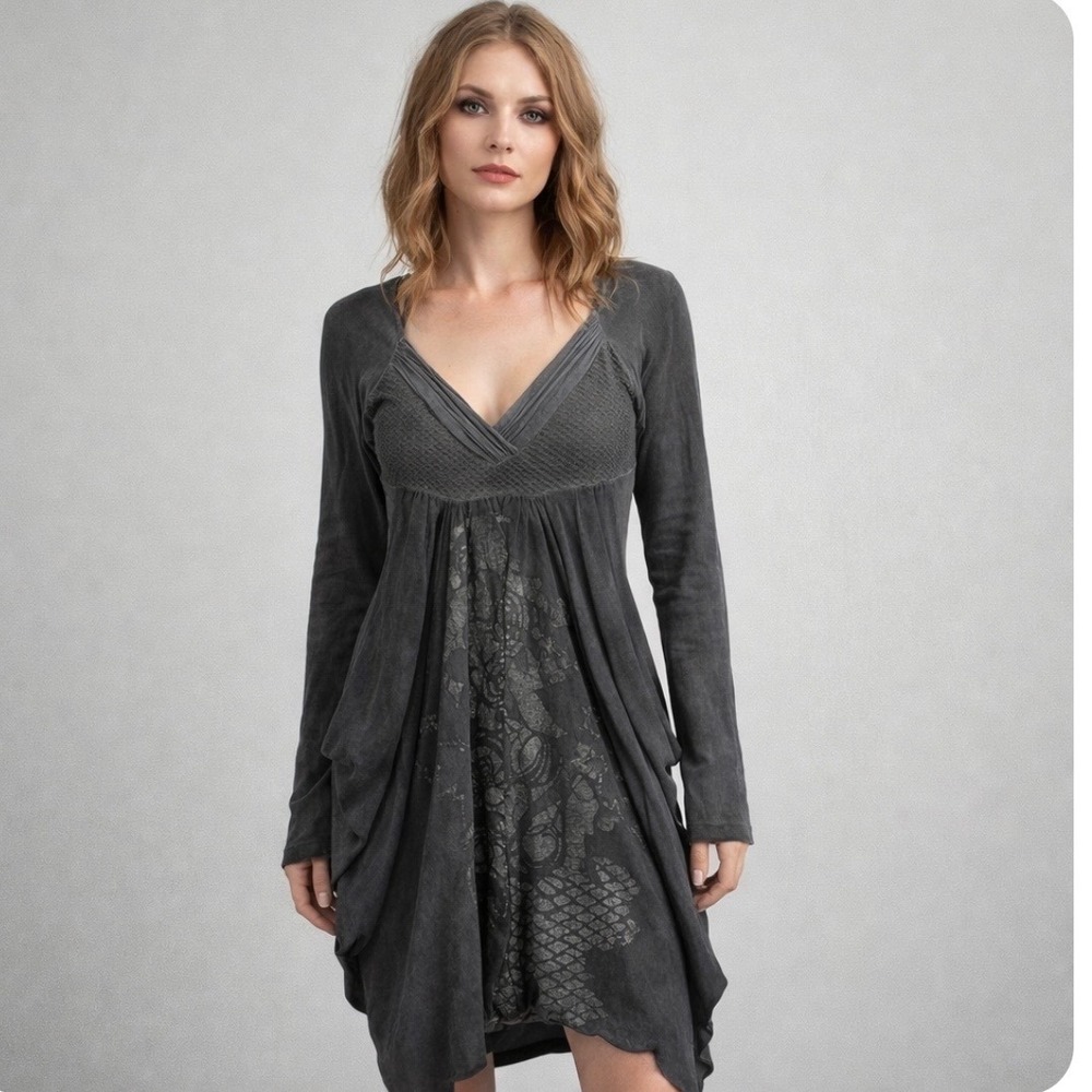 Vintage Y2K Angels Never Die Bubble Hem Dress Sz L Grey Mixed Media Emo Gothic